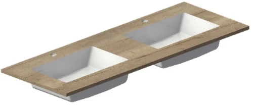 Sleurs TAEM140MA50W2 Sleurs Elena Moon wastafelblad 1400 x 500 x 20 mm - HPL/solid surface - wit mat - met 2 waskommen - met kraangat - met overloop - bestelformulier verplicht