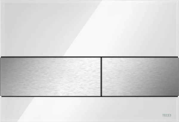 TECE TECEsquare WC-bedieningsplaat van glas voor duospoeltechniek, glas wit, toetsen rvs geborsteld 9240801