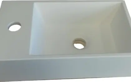 TH.SS.0400.1L.F001 Thiny handenwasser 400 x 220 mm - wit mat - solid surface - met kraangat links - zonder overloop