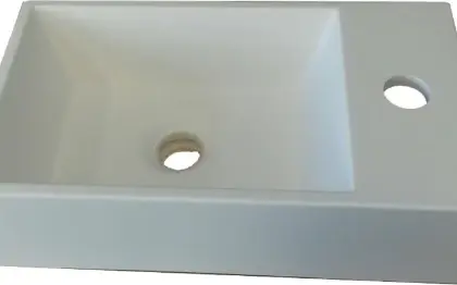 TH.SS.0400.1R.F001 Thiny handenwasser 400 x 220 mm - wit mat - solid surface - met kraangat rechts - zonder overloop