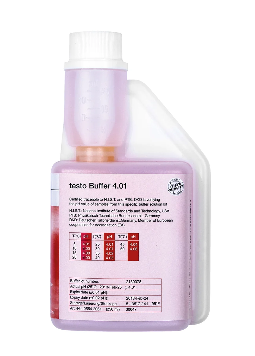Testo Bufferoplossing pH 4,01 (250 ml) incl. certificaat testo 05542061