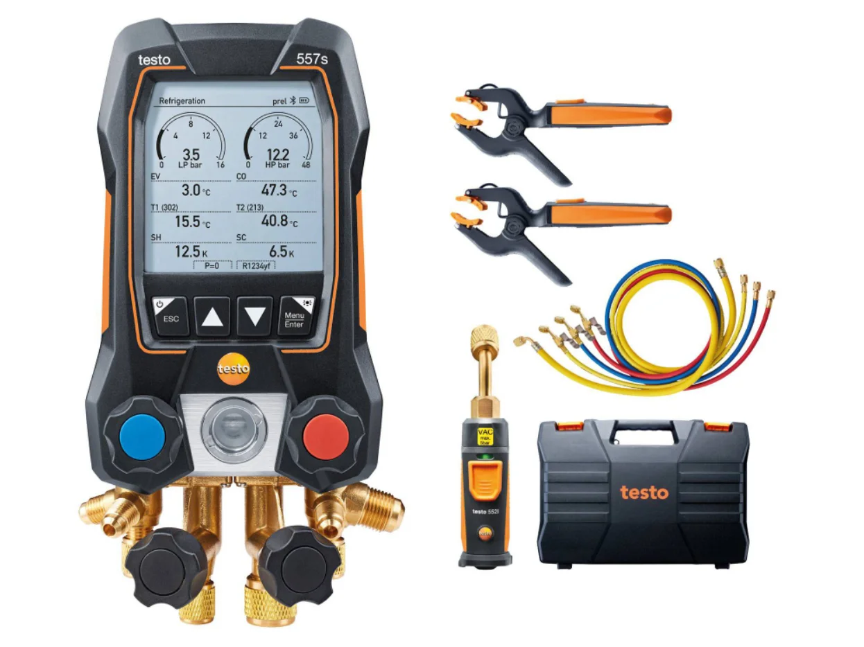 Testo Testo 558s digitale manifold draadloze temperatuur en vacuumsondes, set 4 vulslangen (ex 05645572) 05545583