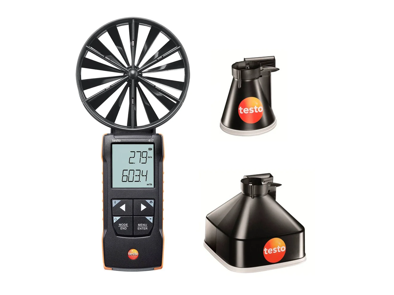 Testo Testo 417 Set 1, vleugelrad-anemometer 100 mm testo (0,3..20m/s) incl. trechterset (ex 05634171) 05631417