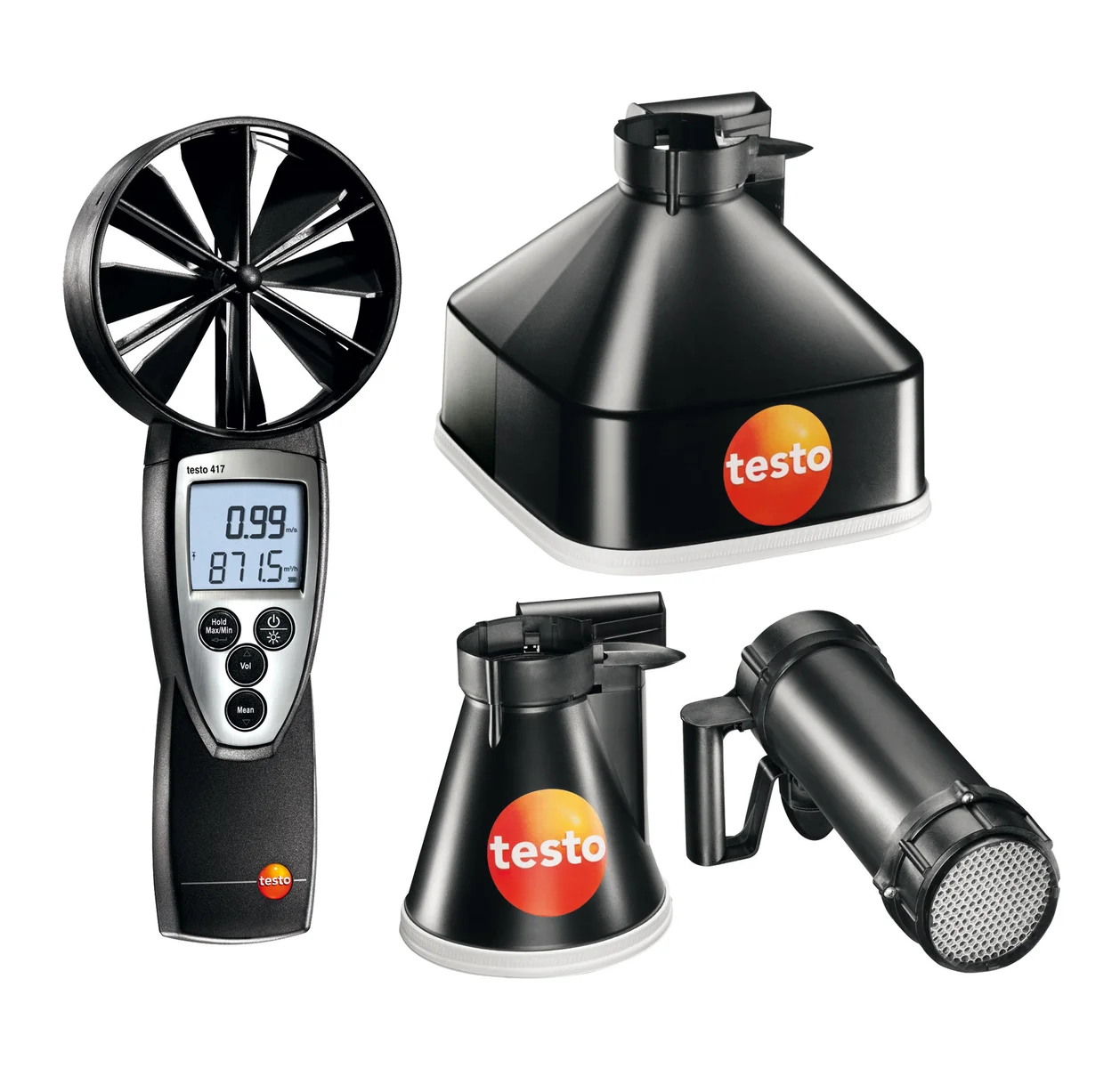Testo Testo 417 Set 2, vleugelrad-anemometer 100 mm incl. trechterset en LAF-trechter (ex 05634172) 05632417