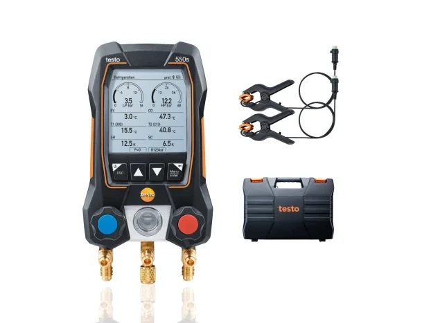 Testo 550s basisset digitale manifold koelinstallaties warmtepomp incl. 2 klemvoelers (met kabel) Testo 05645501