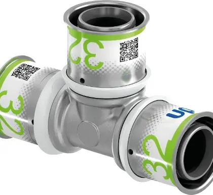 Uponor 1070563 Uponor S-Press Plus messing T-stuk 90° FFF 32 x 32 x 32