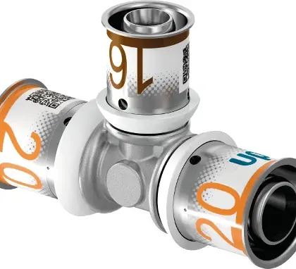 Uponor 1070572 Uponor S-Press Plus messing verloop T-stuk 90° FFF 25 x 16 x 16