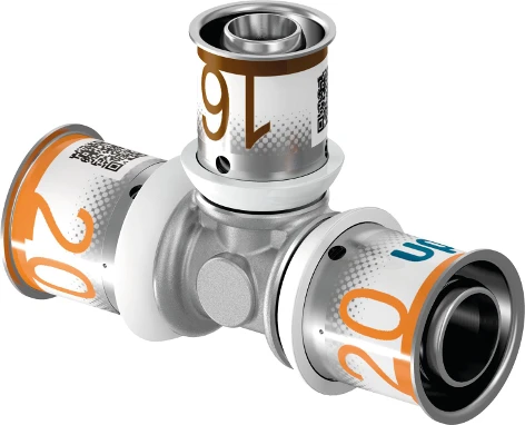 Uponor S-Press Plus messing verloop T-stuk 90° FFF 25 x 16 x 16 1070572