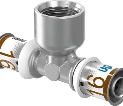Uponor 1070599 Uponor S-Press Plus messing verloop T-stuk met binnendraad 90° FFF 25 x 3/4 F x 25