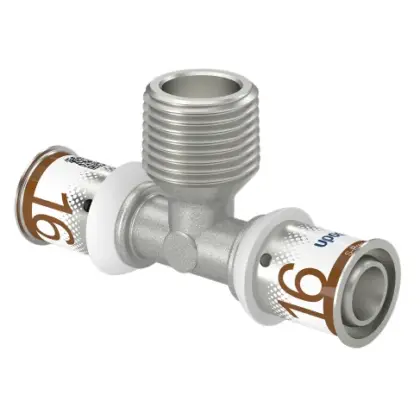 Uponor Persovergangs-T-stuk messing 16/2 x 1/2" x 16/2 M (drink)water Uponor S-Press PLUS 1070592