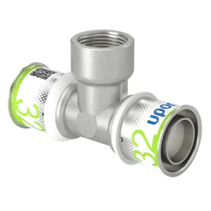 Uponor Persovergangs-T-stuk messing 32/3 x 3/4" x 32/3 F (drink)water Uponor S-Press PLUS 1070601