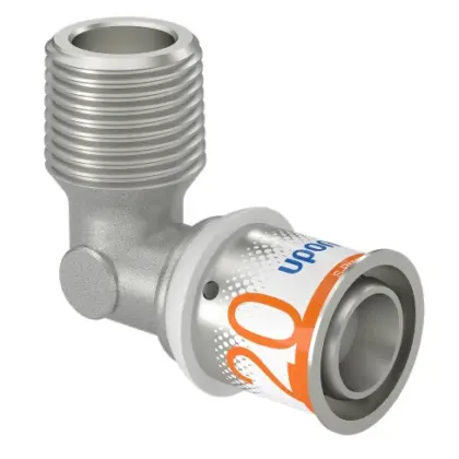 Uponor Persovergangsknie messing 20/2.25mm x 1/2" M 90° (drink)water Uponor S-Press PLUS 1070533