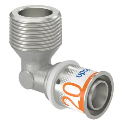 Uponor Persovergangsknie messing 20/2.25mm x 3/4" M 90° (drink)water Uponor S-Press PLUS 1070534