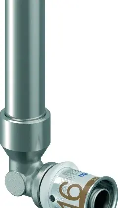 Uponor Persovergangsknie messing L=150mm 16/2mm x 15mm koperen buis 90° (drink)water Uponor S-Press PLUS 1070650