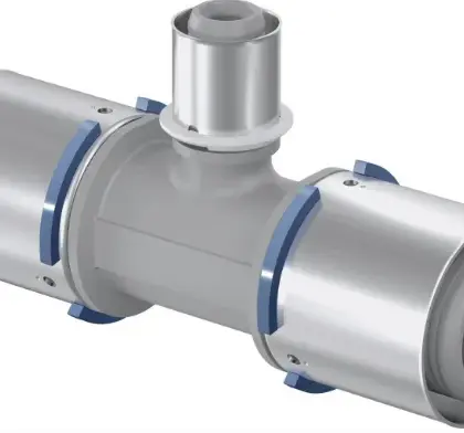 Uponor Persverloop-T kunststof 50/4.5x25/2.5x50/4.5mm FFF (drink)water Uponor S-Press PLUS PPSU 1039968