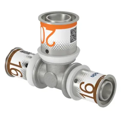 Uponor Persverloop-T messing 16/2x20/2.25x16/2mm FFF (drink)water Uponor S-Press PLUS 1070566