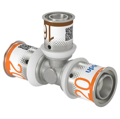 Uponor Persverloop-T messing 20/2.25x16/2x20/2.25mm FFF (drink)water Uponor S-Press PLUS 1070568