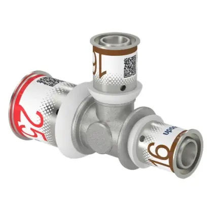 Uponor Persverloop-T messing 25/2.5x16/2x16/2mm FFF (drink)water Uponor S-Press PLUS 1070572