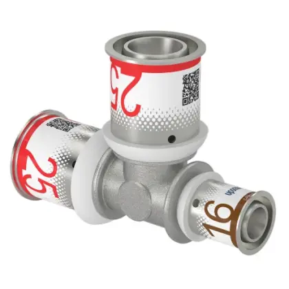 Uponor Persverloop-T messing 25/2.5x25/2.5x16/2mm FFF (drink)water Uponor S-Press PLUS 1070578