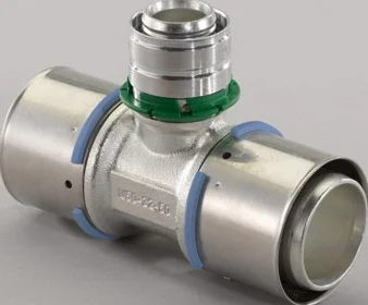 Uponor Persverloop-T messing 40/4x32/3x40/4mm FFF (drink)water Uponor MLC Press 1046920