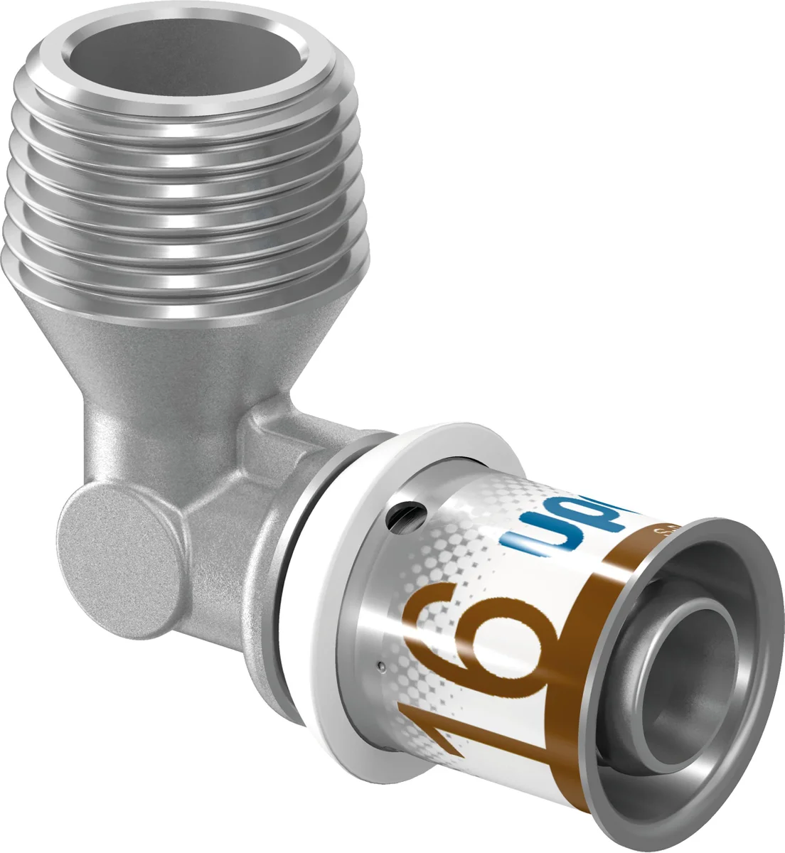 Uponor Persovergangsknie messing 16/2mm x 3/8" M 90° (drink)water Uponor S-Press PLUS 1070531