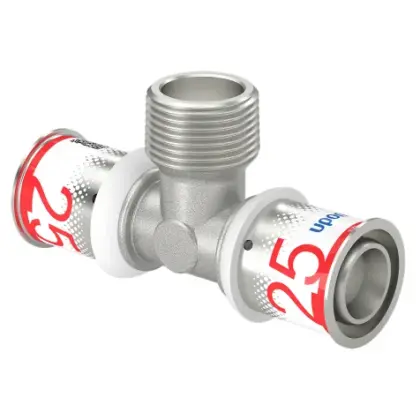 Uponor Persovergangs-T-stuk messing 25/2.5 x 3/4" x 25/2.5 M (drink)water Uponor S-Press PLUS 1070593