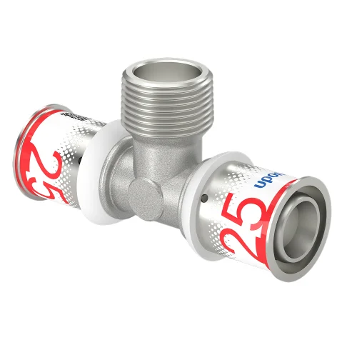 Uponor Persovergangs-T-stuk messing 25/2.5 x 3/4" x 25/2.5 M (drink)water Uponor S-Press PLUS 1070593