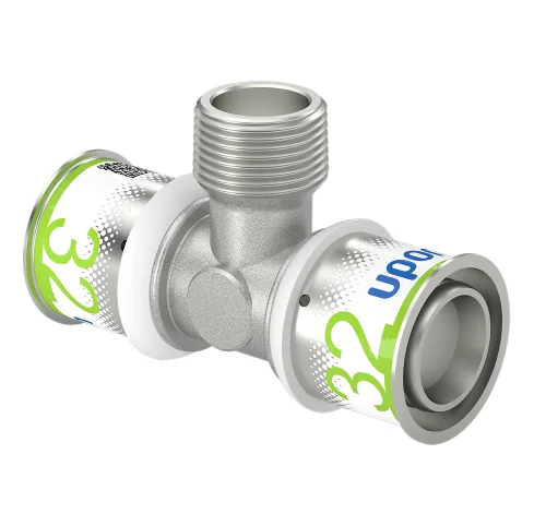 Uponor Persovergangs-T-stuk messing 32/3 x 3/4" x 32/3 M (drink)water Uponor S-Press PLUS 1070594