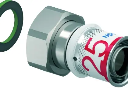 Uponor Persaansluitkoppeling messing 25/2.5mm x 1" FF (drink)water Uponor S-Press PLUS 1070607