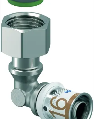 Uponor Persovergangsknie messing 16/2mm x 1/2" F 90° (drink)water Uponor S-Press PLUS 1070612