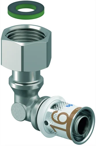 Uponor Persovergangsknie messing 16/2mm x 1/2" F 90° (drink)water Uponor S-Press PLUS 1070612