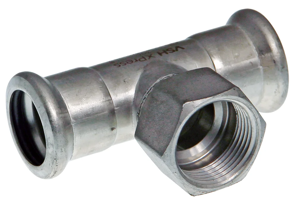 VSH Persovergangs-T-stuk inox 22 x 1/2" x 22F verwarming VSH XPress RVS 304 123460601