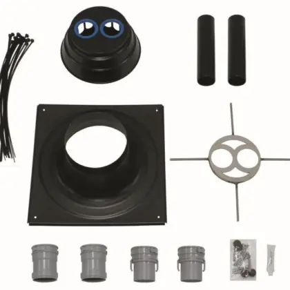 Vaillant Schouwuitmonding dubbel (PP) met verlengstuk + mof + verbindingsstuk en bevestiging vaillant 0020106046