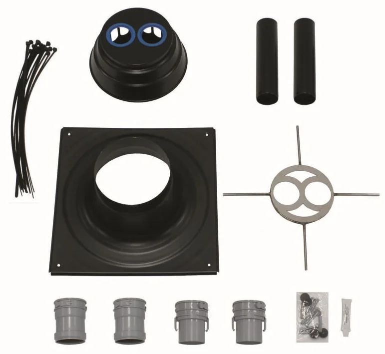Vaillant Schouwuitmonding dubbel (PP) met verlengstuk + mof + verbindingsstuk en bevestiging vaillant 0020106046