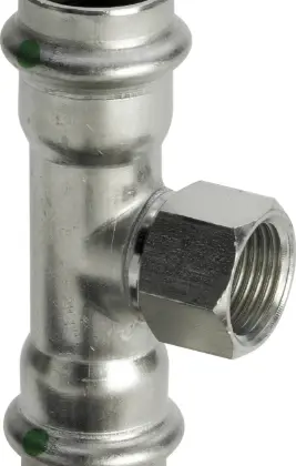 Viega 437183 Viega Sanpress Inox verloop T-stuk met binnendraad FFF 22 x 3/4 F x 22 mm