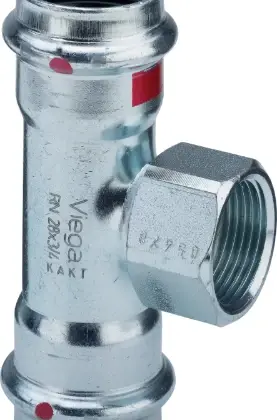 Viega 558925 Viega Prestabo staal verzinkt verloop T-stuk met binnendraad FFF 28 x 3/4 F x 28 mm