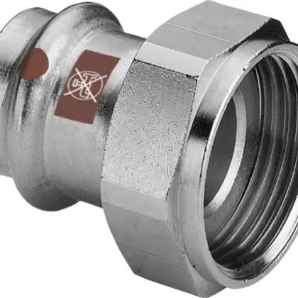 Viega 811396 Viega Temponox inox 2-delige koppeling met losse moer vlak dichtend FF 28 x 6/4 F - niet geschikt voor drinkwater