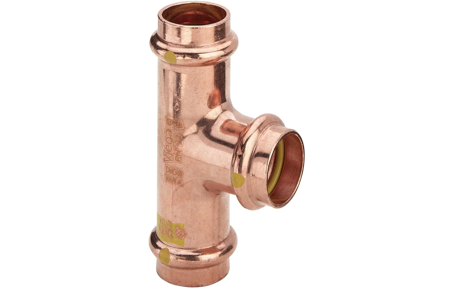 Viega Persverloop-T koper 22x15x22mm FFF gas Viega Profipress G Koper 2618 346027