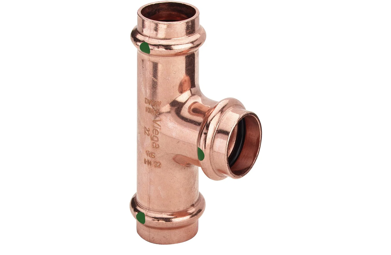 Viega Persverloop-T koper 22x22x15mm FFF (drink)water Viega Profipress Koper 2418 315047