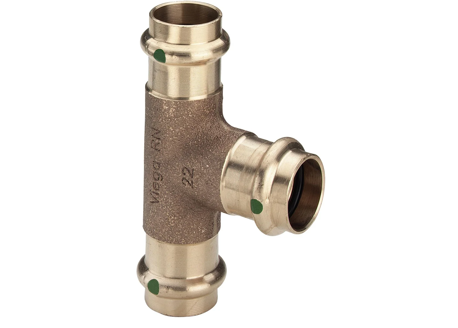 Viega Persverloop-T brons 28x28x18mm FFF (drink)water Viega Sanpress 2218 314163