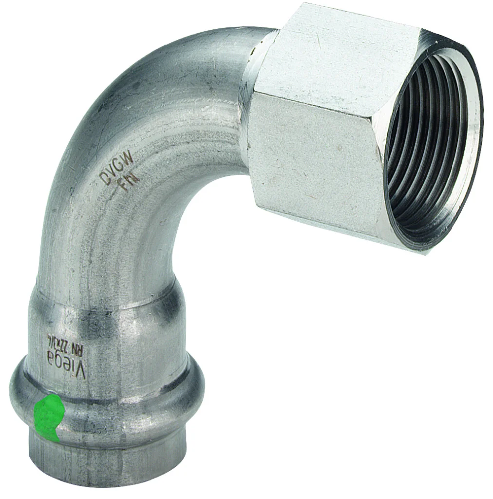 Viega Persovergangsbocht inox 35mm x 5/4" F 90° (drink)water Viega Sanpress Inox 2314.5 437138