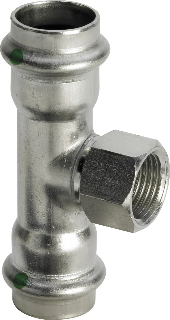 Viega Persovergangs-T-stuk inox 22 x 1/2" x 22F (drink)water Viega Sanpress Inox 2317.2 437176