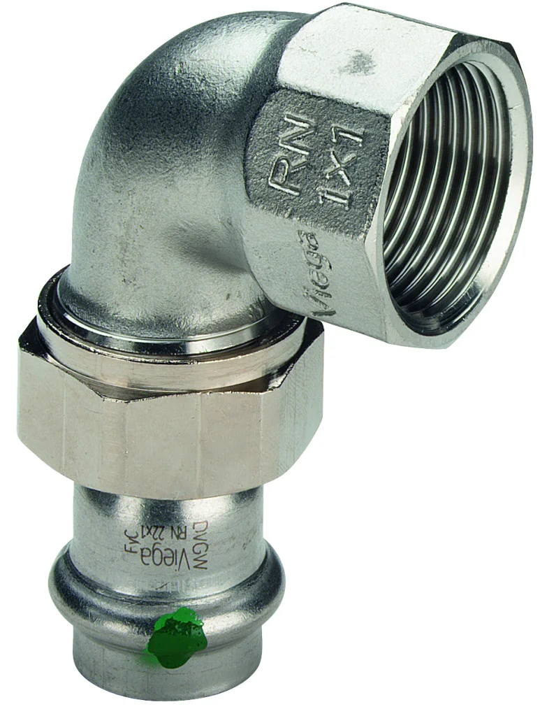 Viega Pers-3-delige kniekoppeling inox 35 x 5/4" F (drink)water Viega Sanpress Inox 2355 437350