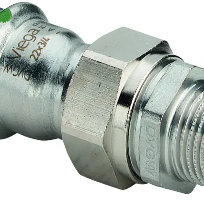 Viega Pers-3-delige koppeling inox 15 x 1/2" M (drink)water Viega Sanpress Inox 2365 438258