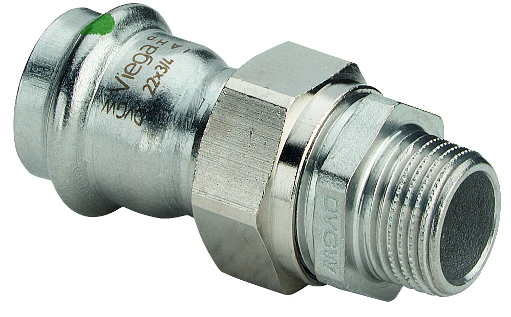 Viega Pers-3-delige koppeling inox 28 x 3/4" M (drink)water Viega Sanpress Inox 2365 438326