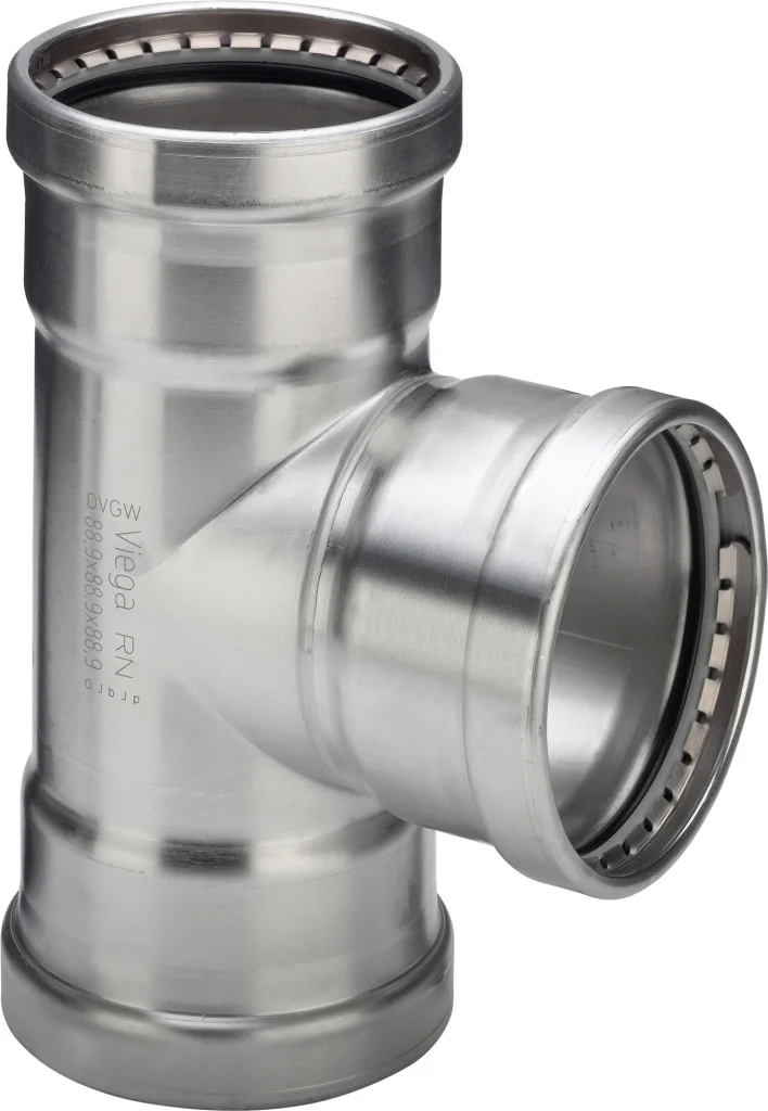 Viega Persverloop-T inox 88.9x22x88.9mm FFF (drink)water Viega Sanpress Inox 2318XL 483043