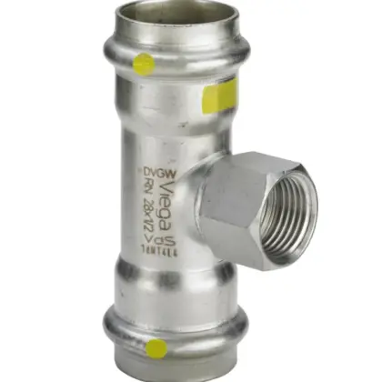 Viega Persovergangs-T-stuk inox 54 x 1/2" x 54F gas Viega Sanpress Inox 0217.2 486730