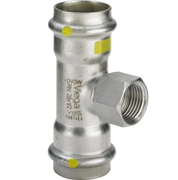 Viega Persovergangs-T-stuk inox 54 x 1/2" x 54F gas Viega Sanpress Inox 0217.2 486730