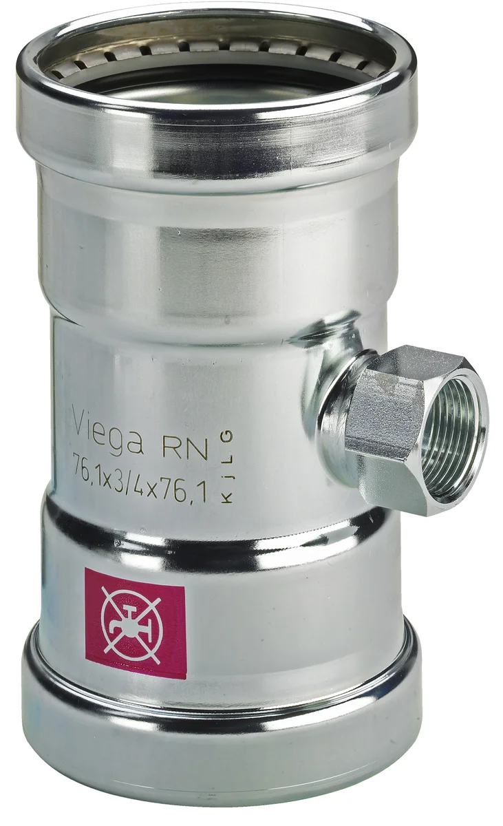 Viega Persovergangs-T-stuk staal 76.1 x 3/4" x 76.1F verwarming Viega Prestabo 1117.2XL 598075
