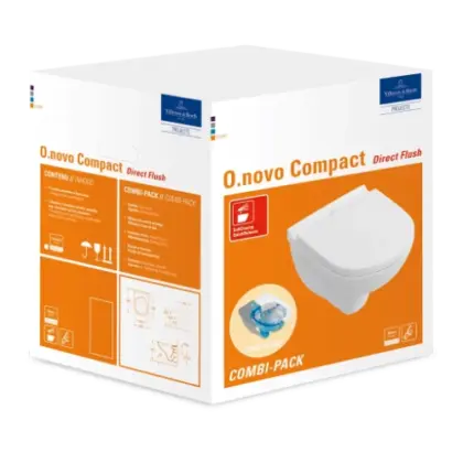 Villeroy & Boch 5688HR01 Villeroy & Boch O.Novo compact hangtoilet PACK DirectFlush (Hangtoilet + zitting met softclose) zonder spoelrand - wit - B360xD490 mm
